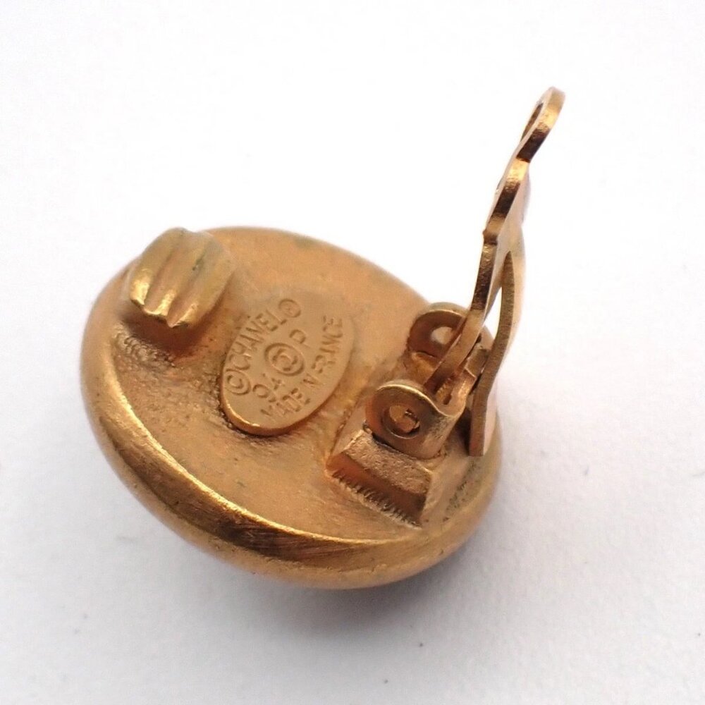 CHANEL Logo Round Button Rhinestone Earrings 94P Clip-On BK GHW Vintage 61RL667 - Picture 9 of 11